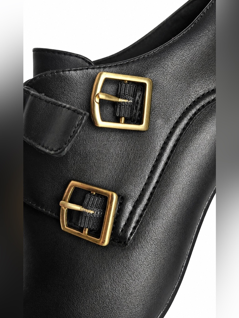 Clarks Bendables Black Leather Double Monk Strap Block Heel Booties - Size 9 - Picture 11 of 15